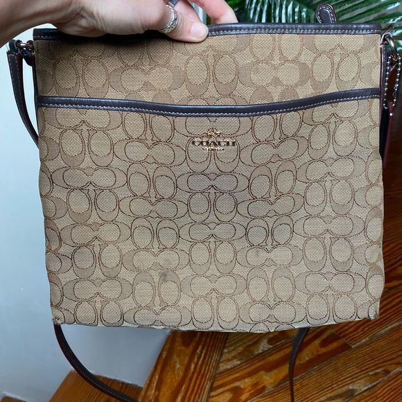 Coach Crossbody Beige/Brown Signature Canvas Leather File Messenger Bag, MP $469 - Picture 3 of 12